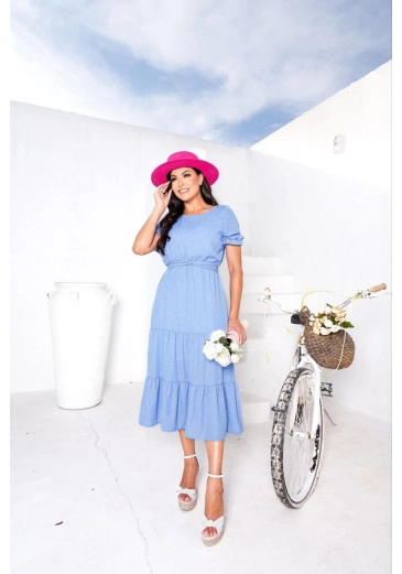  Vestido Viviane Em Crepe Saia Duas Marias Azul Fagian Alto Verão 2024