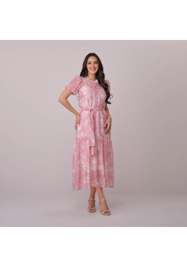 Vestido Juliana Em Silky Voil Floral Rosa Tata Martello Primavera/Verão 2026