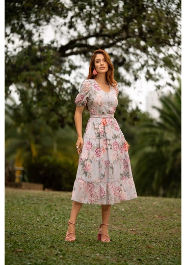Vestido Eduarda Em Chiffon Toque De Seda Estampado Jany Pim Primavera/Verão 2026