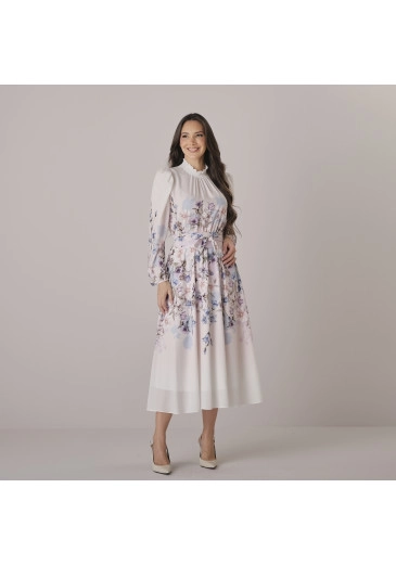 Vestido Celina Em Crepe Gloss Estampa Exclusiva Azul Tata Martello Outono/Inverno 2026