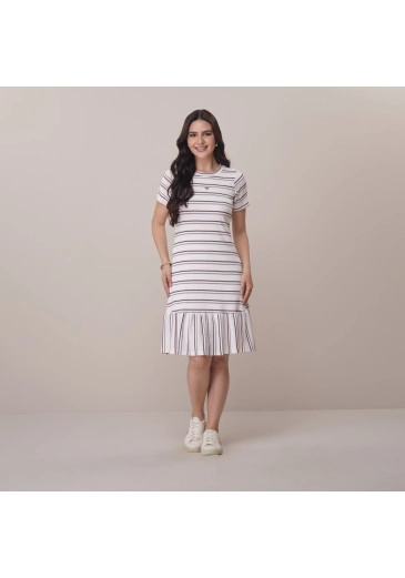 Vestido Monica Em Malha Serena Rib Listras Preta Tata Martello Primavera/Verão 2026