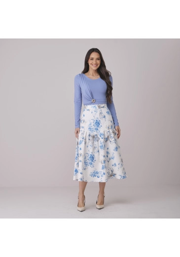 Saia Vivian Em Alfaiataria Azul Tata Martello Outono/Inverno 2026