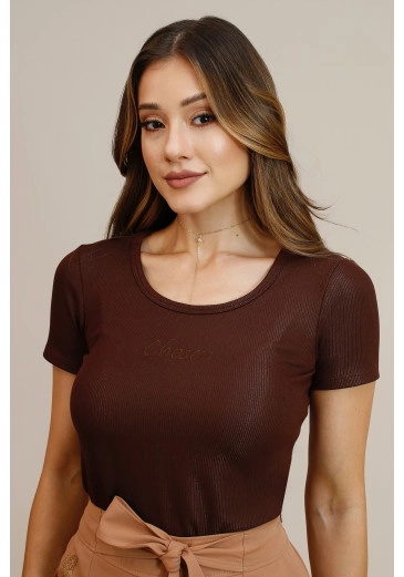 Babylook Beloved Em Malha Canelada Marrom Nitido Outono/Inverno 2026