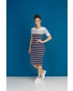 Vestido Tubinho com Listras Azul-Marinho Tatá Martello
