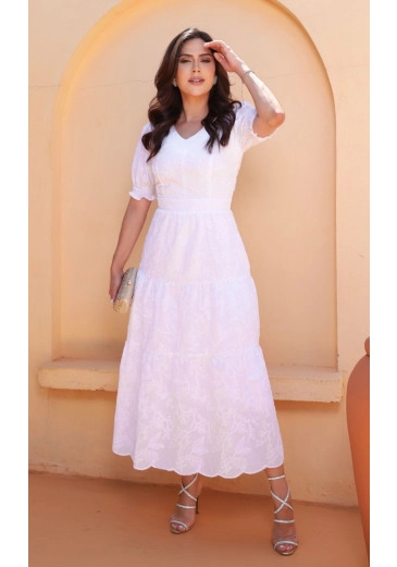 Vestido Mayumi Em Lese Branca Maria Amore Primavera/Verão 2026