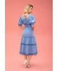 Vestido Midi Detalhe em Renda Azul Fasciniu's