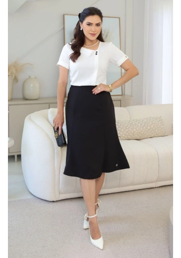 Saia Celeste Em Viscolinho Preto Maria Amore  Primavera/Verão 2026