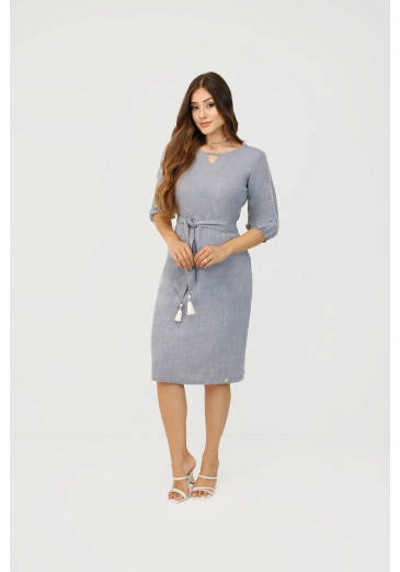 Vestido Greta Em Linho Cinza Nítido Outono/Inverno 2025