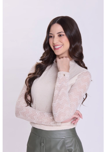 Blusa Silvia Em Renda Bege Hapuk Outono/Inverno 2026