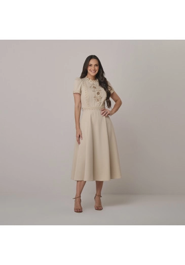 Vestido Mariane Em Alfaiataria Bordado Bege Tata Martello Outono/Inverno 2026