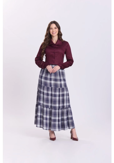 Saia Celestiana Em Tecido Plano Xadrez Azul Hapuk Outono/Inverno 2026