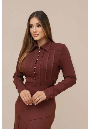 Camisa Juliete Em Viscolinho Marrom Nitido Outono/Inverno 2026