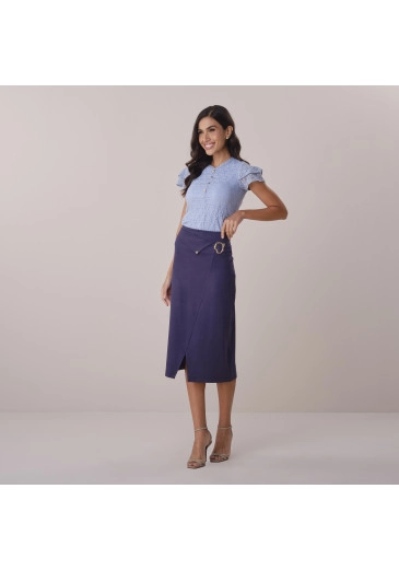 Saia Izabel Em Alfaiataria Ponto De Roma Azul Noite Tata Martello Primavera/Verão 2026