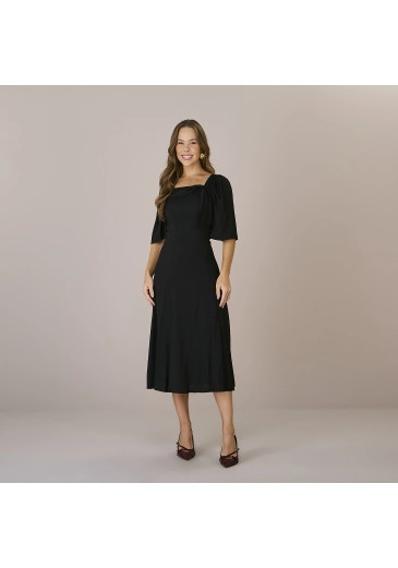 Vestido Carmem Em Viscolinho Preto Tatá Martello Outono/Inverno 2025