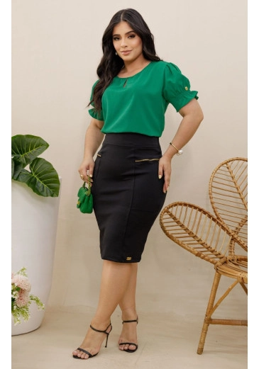 Blusa Leicia Em Crepe Verde Maria Amore Primavera/Verão 2026