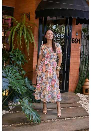 Vestido Melissa Em Toque De Seda Estampado Jany Pim Primavera/Verão 2027