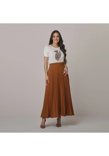 Saia Melissa Em Crepe Caramelo Tata Martello Outono/Inverno 2026