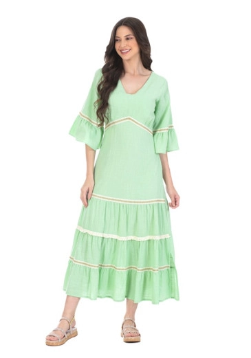 Vestido Isadora Em Tecido Plano Com Detalhes Em Guipir Verde Hapuk Alto Verão 2024