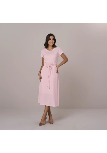Vestido Helena Em Malha Camboja Rosa Tatá Martello Outono/Inverno 2025