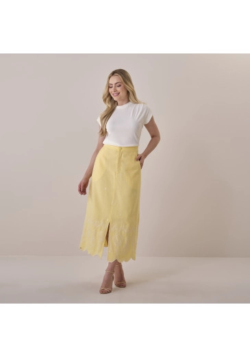 Saia Luciana Em Algodão Bordado Amarelo Tata Martello Primavera/Verão 2026