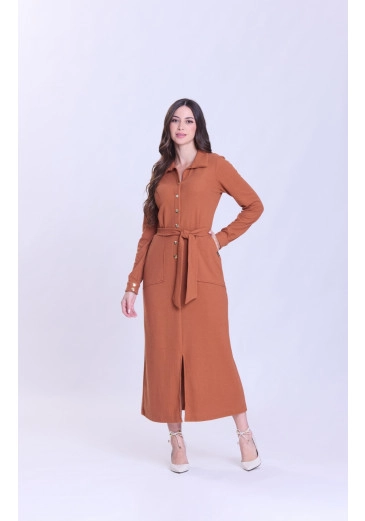Vestido Dolores Em Malha Texturizada Caramelo Hapuk Outono/Inverno 2026