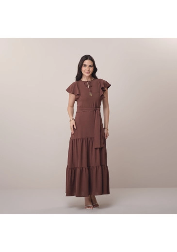 Vestido Sara Em Crepe Corsica Marrom Tata Martello Primavera/Verão 2026