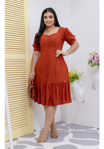 Vestido Camily Em Lese De Malha Terracota Maria Amore Primavera/Verão 2026