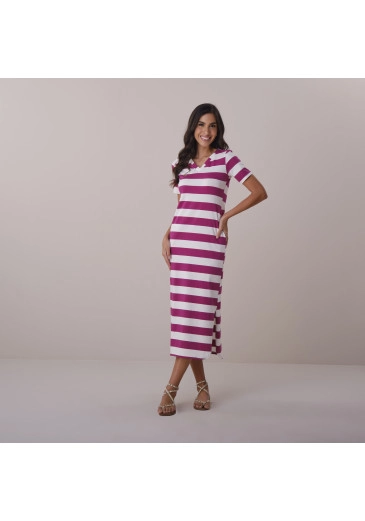 Vestido Mel Em Malha Conforto Uva Listrado Tatá Martello Primavera/Verão 2026