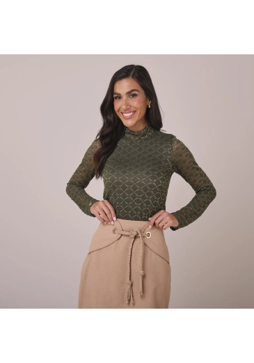 Blusa Lidia Em Malha Rendada Verde Tatá Martello Primavera/Verão 2026