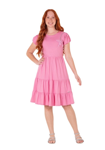 Vestido Silvia em Malha Algodão com Bordado Rosa Hapuk Primavera/Verão 2025