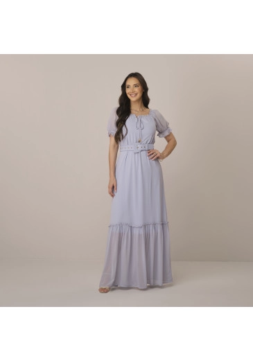 Vestido Katia Em Crepe Michelangelo Cinza Tatá Martello Primavera/Verão 2027