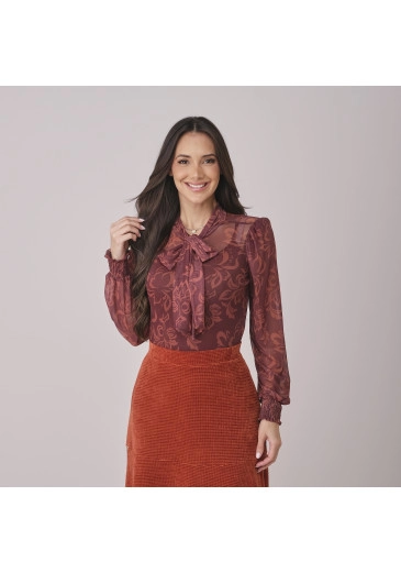 Blusa Neide Em Tule Marrom Tata Martello Outono/Inverno 2026