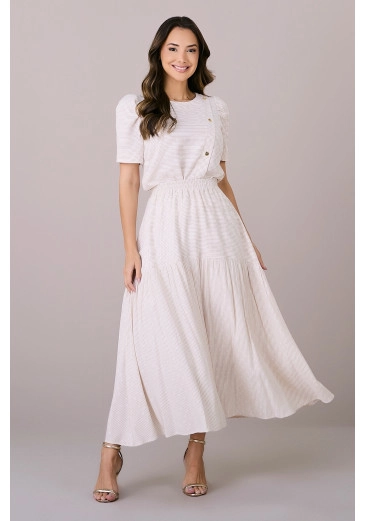 Conjunto Paola Em Viscose Listrado Off White Tatá Martello Outono/Inverno 2025