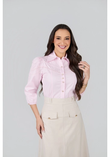 Camisa Suzana Em Tricoline Rosa Tata Martello Primavera/Verão 2027