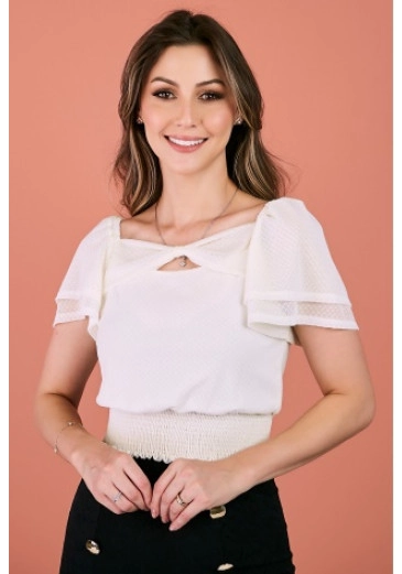 Blusa Maya Em Tule Off White Tatá Martello Primavera/Verão 2024
