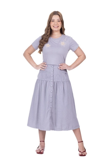 Saia Yasmine Em Jeans Cinza Hapuk Primavera/Verão 2026