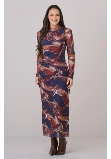 Vestido Daiana Em Tule Estampado Azul Tata Martello Outono/Inverno 2026