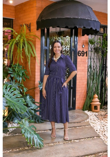 Vestido Luciana Em Camisaria Litrado Azul Jany Pim Primavera/Verão 2027