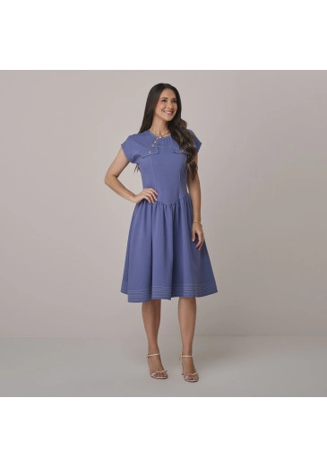 Vestido Nagela Em Twill Rayon Azul Tata Martello  Outono/Inverno 2026