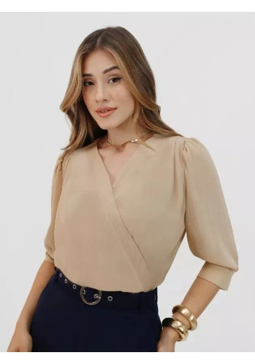 Body Idy Em Crepe Bege Nitido  Primavera/Verão 2026