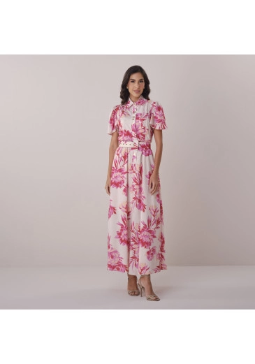 Vestido Marilia Em Crepe Gloss Estampa Exclusiva Branco Tata Martello Primavera/Verão 2026