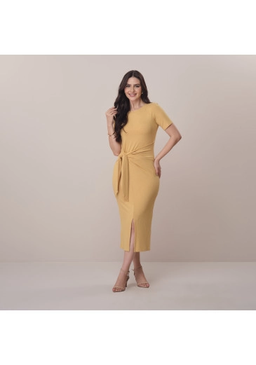 Vestido Samara Em Malha Canelada Premium Mostarda Tata Martello Primavera/Verão 2026