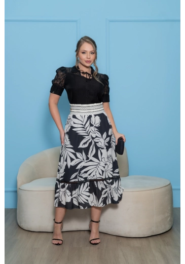 Camisa Em Crepe Rayon Com Detalhe Em Renda Preta Kauly Alto Verão 2025