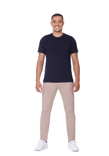 Camiseta Marcos Em Malha Pima Azul Marinho Hapuk Outono/Inverno 2025