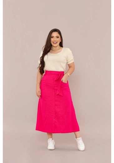 Saia Em Linho Pink Mulher Morena Outono/Inverno 2025.