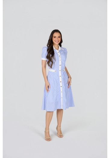 Vestido Eliana Em Tricoline Azul Tata Martello Primavera/Verão 2027