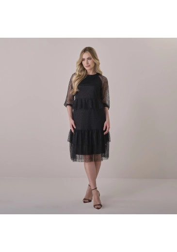 Vestido Lara Em Renda Bordado Preto Tatá Martello Primavera/Verão 2026