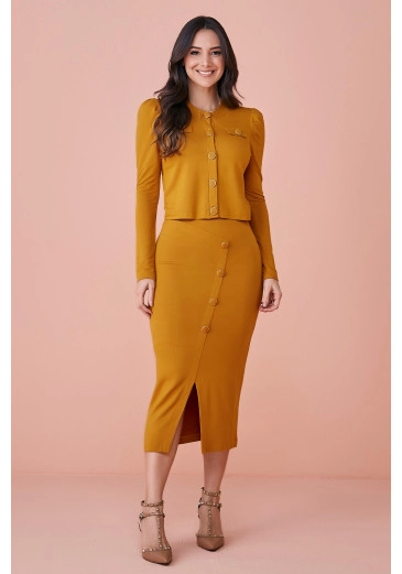 Conjunto Tereza Em Moletinho Premium Mostarda Tata Martello Outono/Inverno 2024