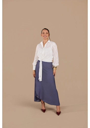 Saia Helena Em Chambray Jeans Azul Jany Pim Outono/Inverno 2026