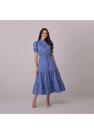 Vestido Romana Em Tricoline Azul Tata Martello Primavera/Verão 2026